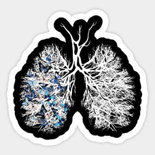 White Trees Lungs like branches, left lung with tree branches and blue butterflies Sticker